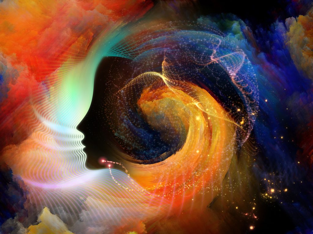 Geometry of the Soul series two. Arrangement of human profile and abstract elements on the subject of spirituality science creativity and human mind